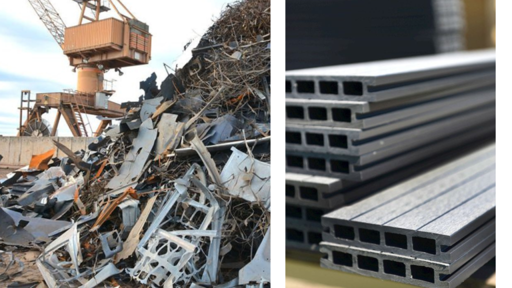 A photo of a recycle factory & recycled steel. 