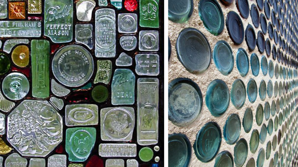 A picture of glass, beer bottles been recycled. 