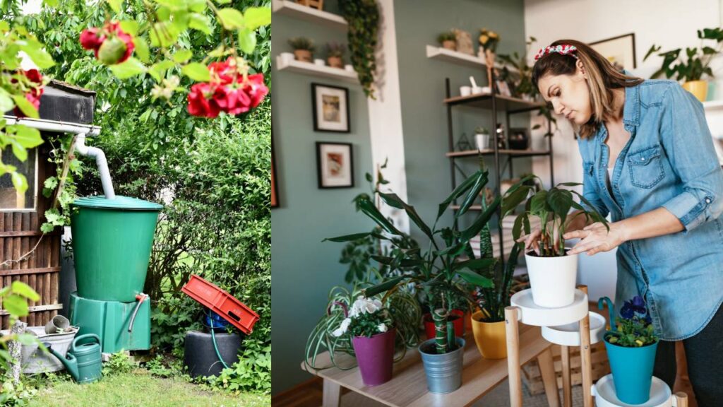 A women practicing sustainable gardening at home. 