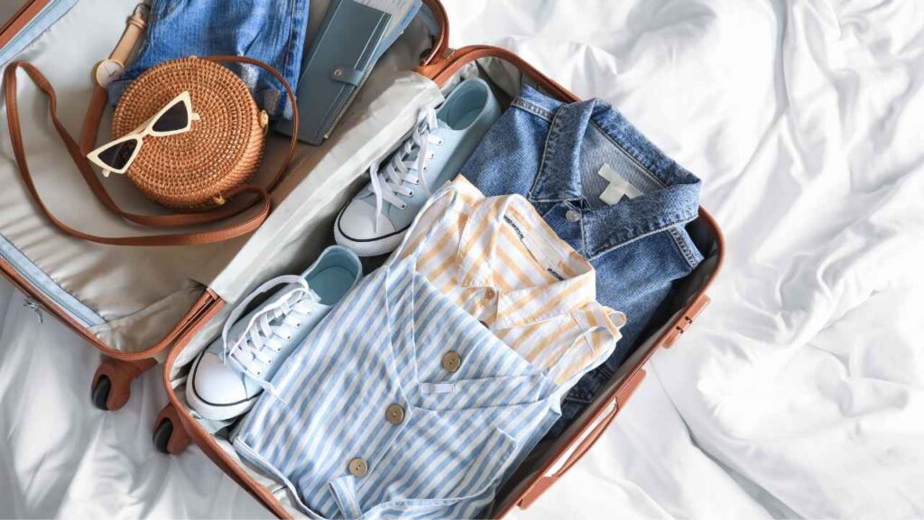 Image of luggage packing by Canva. 
Tips for sustainable living while travelling - Pack less #sustainableliving #ecofriendlylivingtips #sustainablewaystolive #sustainabletips #wecareearth 